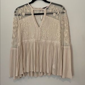 Cream lace long sleeve shirt